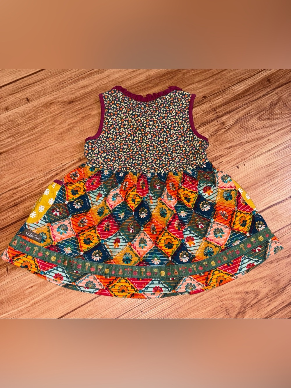 Matilda Jane Boho Floral Patchwork Girls' Dress in Mustard & Maroon size 6 - Picture 2 of 6